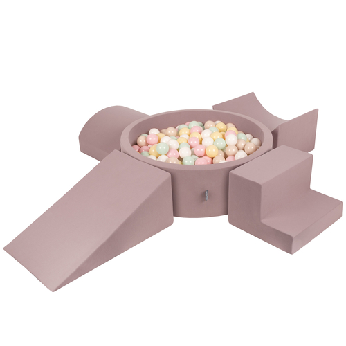 KiddyMoon Aire De Jeux en Mousse avec Rond Piscine à Balles pour Enfants, bruyère: beige pastel/jaune pastel/blanc/menthe/rose poudré, Piscine (300 Balles) + Version 5