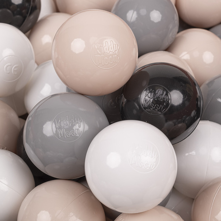 KiddyMoon Balles Colorées Plastique ∅7cm pour Piscine Enfant Bébé Fabriqué en EU, beige pastel/gris/blanc/noir, 100 Balles/7cm