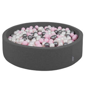 KiddyMoon Piscine À Balles Grande Rond pour Bébé, Fabriqué en UE, gris foncé: perle-rose poudré-argent, 120x30cm/300 balles