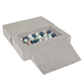 KiddyMoon Canapé en Mousse pour Enfants avec Balles et Pente Parfait Pour la Chambre D'enfant Léger Modulable Confortable Sécurisé Idéal pour Jouer et Se Détendre, gris clair: turquoise foncé/beige pastel/blanc/menthe, Canapé/Pente + 100 Balles