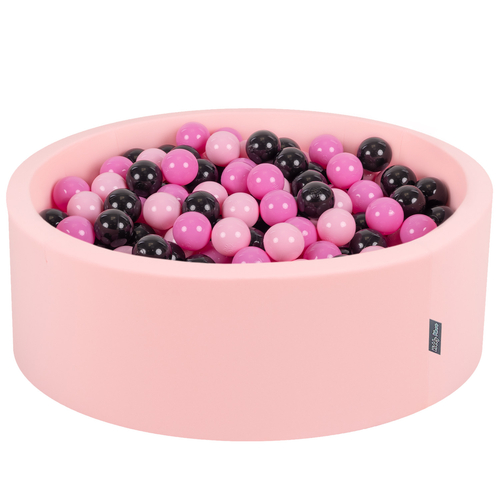 KiddyMoon Piscine à Balles ∅ 7Cm pour Bébé Rond Fabriqué En UE, flamant rose: rose/rose poudré/noir, 90x30cm/200 balles
