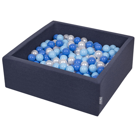 KiddyMoon Piscine à Balles ∅ 7Cm pour Bébé Carré Fabriqué En UE, bleu foncé:babybleu/bleu/perle, 90x30cm/300 balles