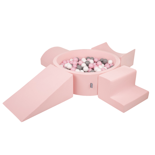 KiddyMoon Aire De Jeux en Mousse avec Rond Piscine à Balles pour Enfants, rose:blanc/gris/rose poudré, Piscine (300 Balles) + Version 5