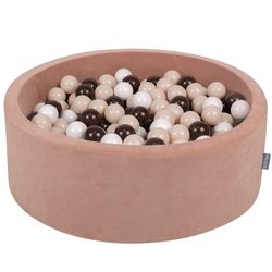 KiddyMoon Velours Piscine à Balles ∅7Cm pour Bébé Rond Fabriqué en EU, rose des sables: beige pastel/brun/blanc , 90x30cm/200 balles