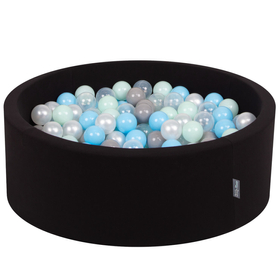 KiddyMoon Piscine à Balles ∅ 7Cm pour Bébé Rond Fabriqué En UE, noir: perle/gris/transparent/babyblue/menthe, 90x30cm/200 balles