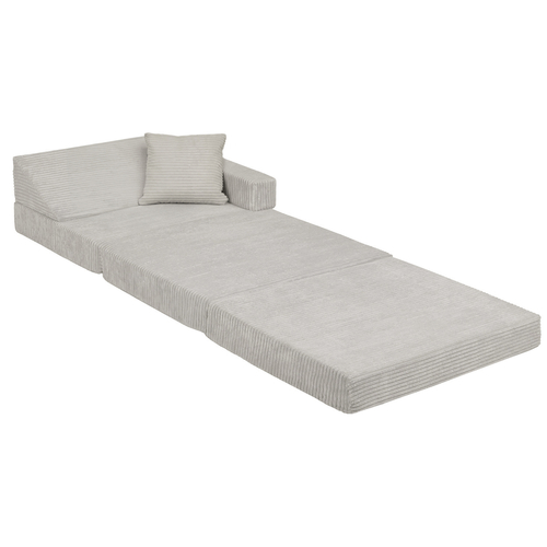 KiddyMoon Fauteuil Enfant Convertible en Mousse, Fauteuil pour Enfants Chaise pour Chambre d'Enfants Matelas Pliable Matelas Fauteuil Relax Fauteuil Douillet, gris clair, Fauteuil avec Oreiller