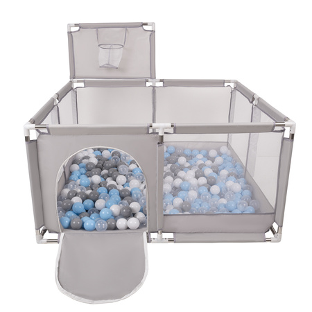 parc bébé avec balles plastiques aire de jeu pliable basket, Gris: gris/blanc/transparent/babyblue, 100 balles