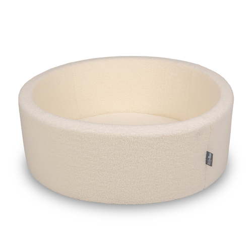 KiddyMoon Piscine à Balles Boules 7 cm pour un Remplissage plus Généreux Pour Bébés au Housse Teddy, Convient dès 8 Mois, crème, 90x30cm/SANS balles