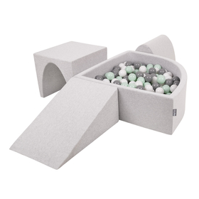 KiddyMoon Aire De Jeux en Mousse avec Quart Angulaire Piscine À Balles pour Bébé, gris clair: blanc/gris/menthe, Piscine (200 Balles) + Version 2