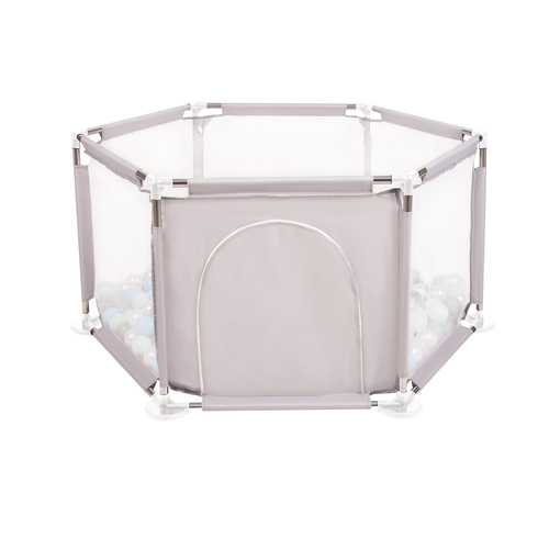 parc bébé hexagonal pliable avec balles plastiques, Gris:perle/gris/transparent/babyblue/mentha, 400 balles