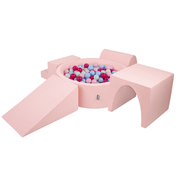 KiddyMoon Aire De Jeux en Mousse avec Rond Piscine à Balles pour Enfants, rose:rose poudré/rose foncé/babyblue/menthe, Piscine (200 Balles) + Version 3