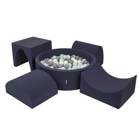 KiddyMoon Aire De Jeux en Mousse avec Rond Piscine à Balles pour Enfants, bleu foncé:blanc/gris/menthe, Piscine (200 Balles) + Version 1