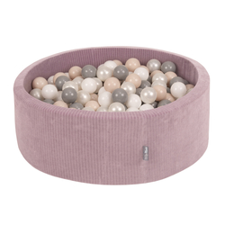 KiddyMoon Piscine À Balles pour Enfants Mousse Côtelé Pour Motricité Bébé, Violet : beige pastel/blanc/perle/gris, 90x30cm/200 balles