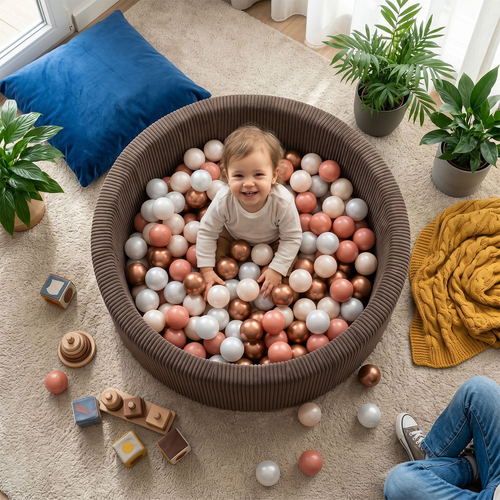 KiddyMoon Piscine Bébé, Piscine À Balles Pour Bébé Et Enfant, Piscine Enfant En Mousse Douce, Housse Côtelée Lavable, Marron: Beige pastel/Blanc/Menthe, 90x30cm/200 Balles