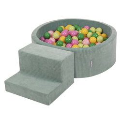 KiddyMoon Parcours Motricité En Mousse Avec Balles Enfants Favorise Créativité, Vert : vert clair/vert/jaune/rose poudré/rose, Piscine (200 Balles)+ Marches
