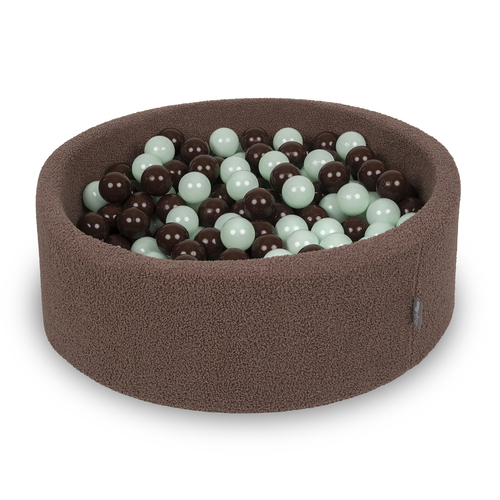 KiddyMoon Piscine à Balles Boules 7 cm pour un Remplissage plus Généreux Pour Bébés au Housse Teddy, Convient dès 8 Mois, Marron: Menthe/Marron, 90x30cm/300 Balles