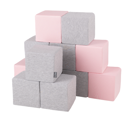 KiddyMoon Blocs Souples Jouets pour Bébé Mousse Squeeze Jouer Jouet Éducatif, cubes: gris clair/rose, 12 Pieces