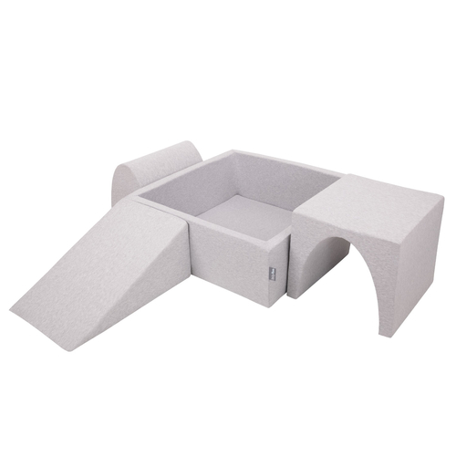 KiddyMoon Aire De Jeux en Mousse avec Carré Piscine À Balles pour Enfants, gris clair: gris/blanc/turquoise, Piscine (200 Balles) + Version 2