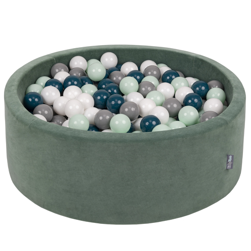KiddyMoon Velours Piscine à Balles ∅7Cm pour Bébé Rond Fabriqué en EU, vert forêt: turquoise foncé/gris/blanc/menthe, 90x30cm/200 balles
