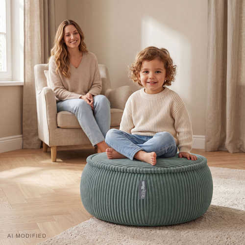 KiddyMoon Pouf enfant en mousse avec housse amovible, vert, M