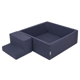KiddyMoon Aire De Jeux en Mousse avec Carré Piscine À Balles pour Enfants, bleu foncé:perle/gris/transparent/babyblue/menthe, Piscine (100 Balles) + Marches